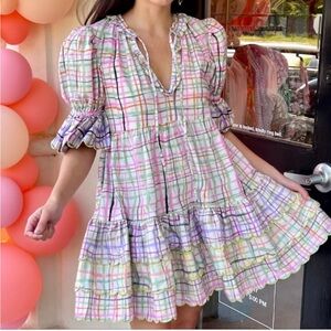 CeliaB Liv pastel plaid scalloped trim mini dress